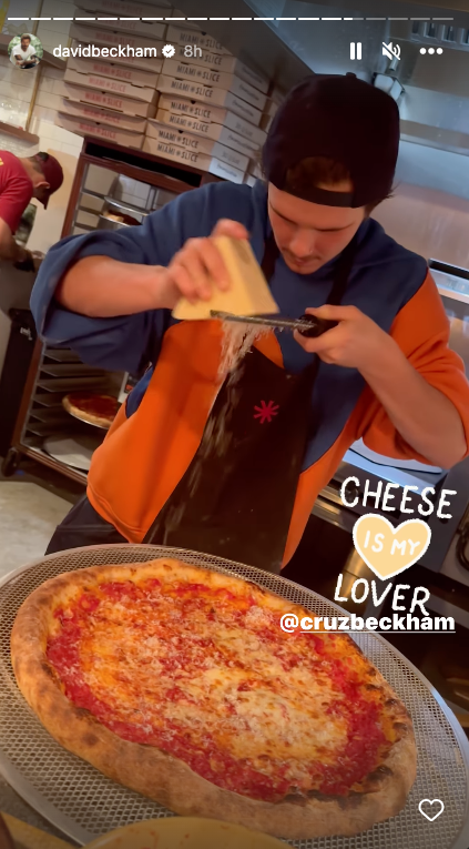 David shared video of his son putting cheese on a pizza. (Instagram/David Beckham)