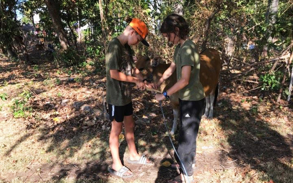 Jack and Finn helped free some some of the animals to give them their best chance of finding food and water. Source: Supplied