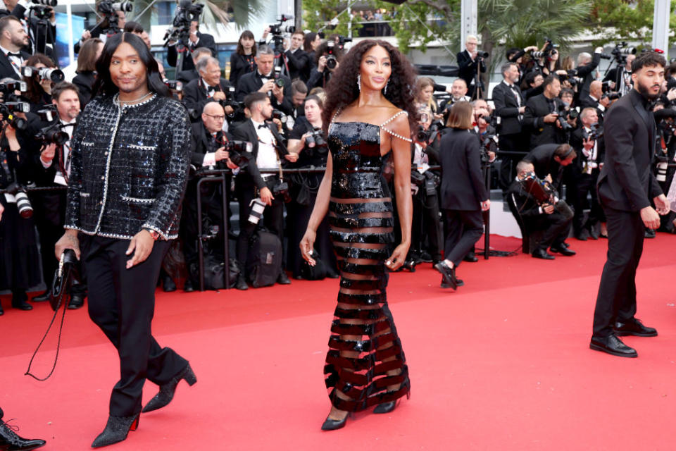 Law Roach and Naomi Campbell attend the "Furiosa: A Mad Max Saga" (Furiosa: Une Saga Mad Max) Red Carpet, with Campbell wearing a pair of black pointed pumps