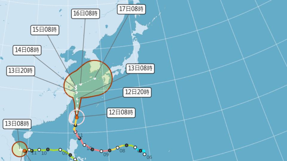 璨樹颱風預估路徑。（圖／中央氣象局）