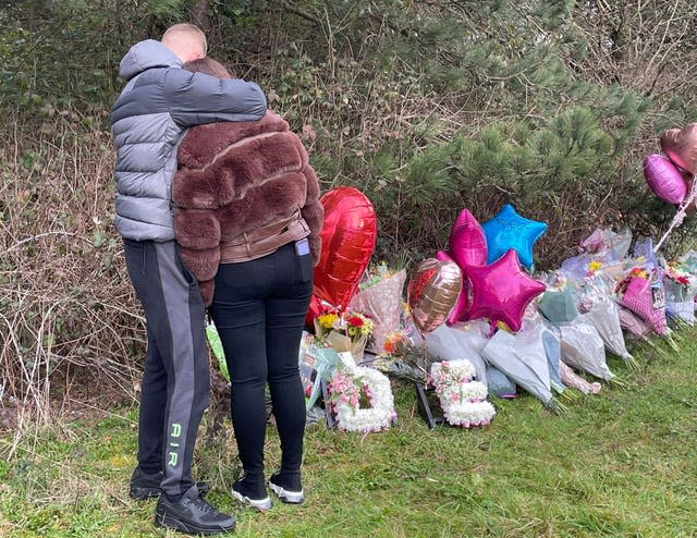 Floral tributes left near the scene in the St Mellons area after the crash