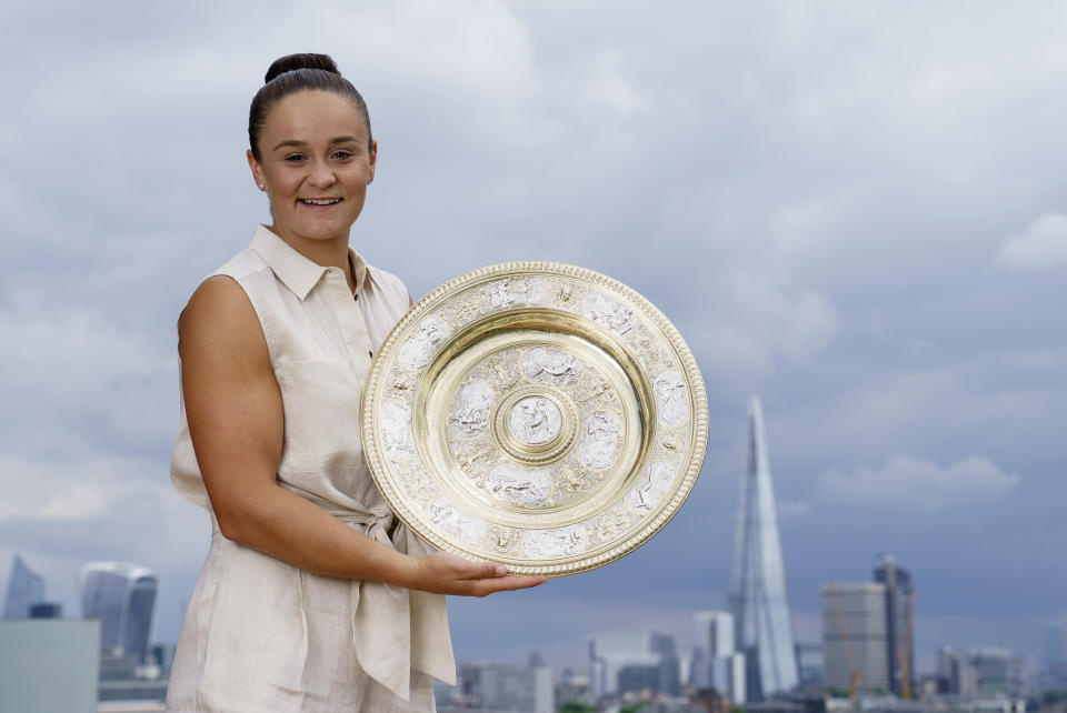 Ash Barty, pictured here with the Venus Rosewater Dish after winning Wimbledon in 2021.