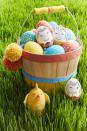 <p>Turn a bushel basket into a cheery catchall for Easter loot by adding a few bright stripes of paint and a pair of homemade pompoms. Add colorful <a href="https://www.womansday.com/home/crafts-projects/g2216/easter-eggs/" rel="nofollow noopener" target="_blank" data-ylk="slk:Easter eggs;elm:context_link;itc:0;sec:content-canvas" class="link ">Easter eggs</a> inspired by chicks and cute characters for some extra festive flair.</p><p><strong>Best dressed:</strong> Draw a face and hair on a ceramic egg. Wrap the bottom third of egg in thick yarn (tip: work from the middle down) and secure by brushing on white craft glue in sections. Create details like collars, bows, and buttons with felt and beads.</p><p><strong>Dashing Design Egg:</strong> Follow tradition and dye your eggs first. Once dry, draw a series of short lines with a white paint marker.</p><p><strong>Fuzzy Chick:</strong> Wrap a ceramic or wooden egg in yarn (tip: start at the top and work down) and secure by brushing on white craft glue in sections as you work. Use templates to make felt wings, feet, beak, and hair, and attach with glue. Glue on small black-bead eyes.</p><p><strong><strong><em><a href="https://www.womansday.com/home/crafts-projects/a18837631/easter-egg-templates/" rel="nofollow noopener" target="_blank" data-ylk="slk:Get the templates here.;elm:context_link;itc:0;sec:content-canvas" class="link ">Get the templates here.</a></em></strong></strong></p><p><strong><a class="link " href="https://www.amazon.com/Elmers-Craft-Bond-Tacky-Clear/dp/B000LNR27U/?tag=syn-yahoo-20&ascsubtag=%5Bartid%7C10070.g.1751%5Bsrc%7Cyahoo-us" rel="nofollow noopener" target="_blank" data-ylk="slk:SHOP CRAFT GLUE;elm:context_link;itc:0;sec:content-canvas">SHOP CRAFT GLUE</a></strong></p>