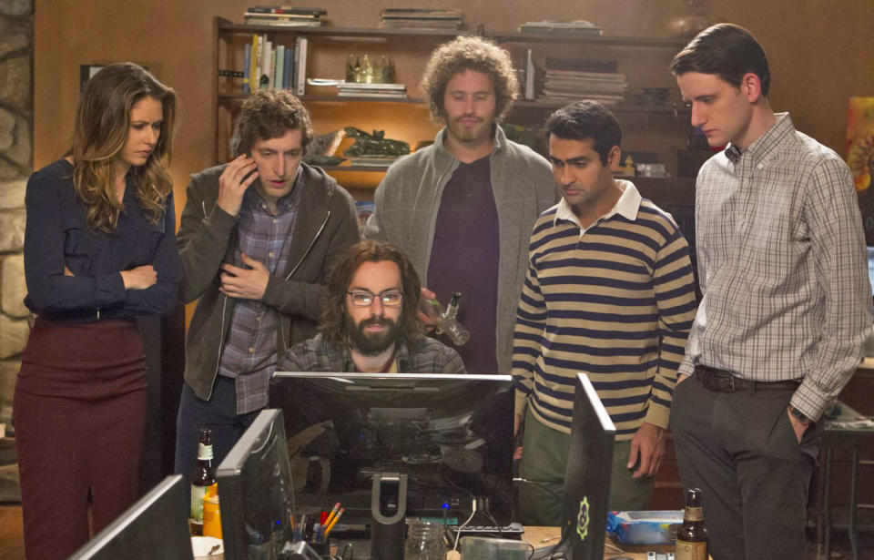 'Silicon Valley' - Amanda Crew, Thomas Middleditch, Martin Starr, T.J. Miller, Kumail Nanjiani, Zach Woods HBO / John P. Fleenor