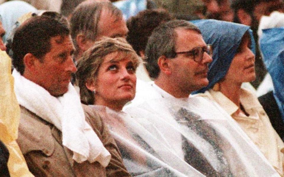 The Prince and Princess of Wales watching Pavarotti alongside Prime Minister John Major and the Duchess of York, 1991 - PA