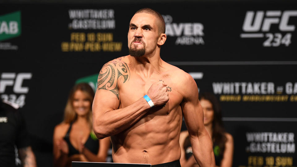 Robert Whittaker of Australia weighs in. Photo by Jeff Bottari/Zuffa LLC/Zuffa LLC via Getty Images)