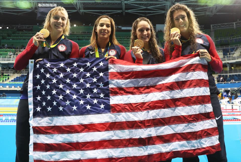 Katie Ledecky powered the women's 800 freestyle relay to the gold medal. (Getty)