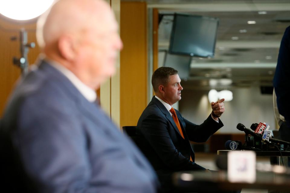 Cincinnati Bengals head coach Zac Taylor speaks in a press junket during the annual pre-season State of the Franchise luncheon at Paul Brown Stadium in downtown Cincinnati on Monday, July 25, 2022.