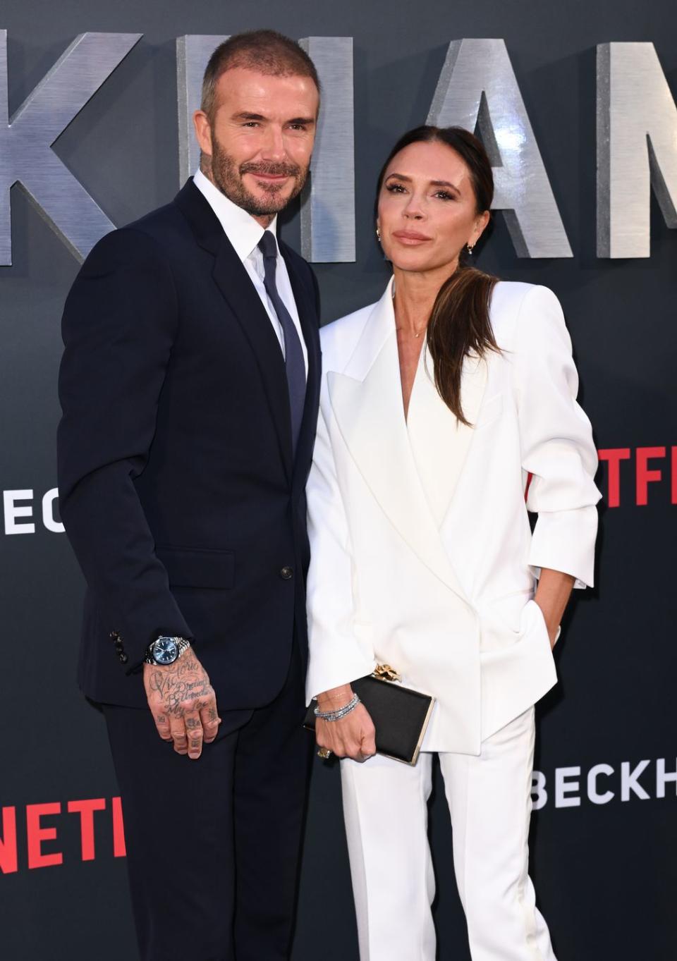 victoria beckham and david beckham attend the netflix beckham uk premiere on october 03, 2023 in london, england