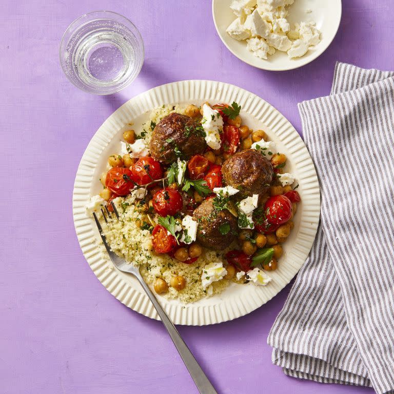 <p>Serve these Moroccan meatballs with couscous and feta for a flavor that will take you on a journey. </p><p><em><a href="https://www.womansday.com/food-recipes/food-drinks/a29845554/moroccan-meatballs-with-roasted-tomatoes-and-chickpeas-recipe/" rel="nofollow noopener" target="_blank" data-ylk="slk:Get the Moroccan Meatballs with Roasted Tomatoes and Chickpeas recipe.;elm:context_link;itc:0;sec:content-canvas" class="link ">Get the Moroccan Meatballs with Roasted Tomatoes and Chickpeas recipe. </a></em></p>