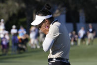 Amy Yang, of South Korea, reacts after winning the LPGA CME Group Tour Championship golf tournament, Sunday, Nov. 19, 2023, in Naples, Fla. (AP Photo/Lynne Sladky)