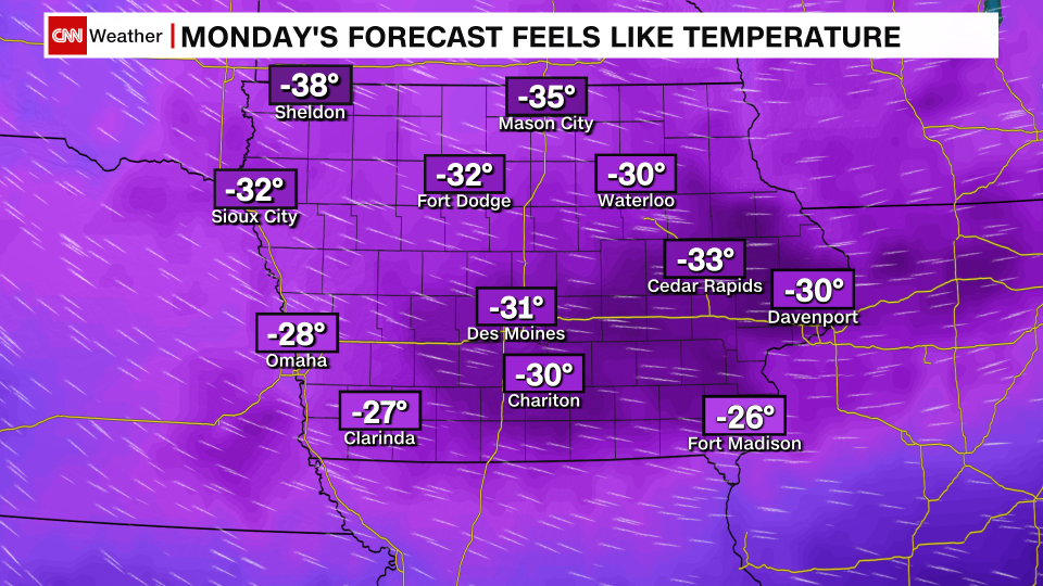 Monday morning wind chill temperatures across Iowa. - CNN Weather