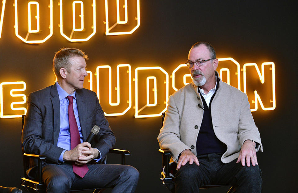 Kevin L. Beggs and Robert Halmi speak at the The Film & TV Industry Power Luncheon At Lionsgate Studios / Great Point Studio on April 27, 2023 in Yonkers, New York.