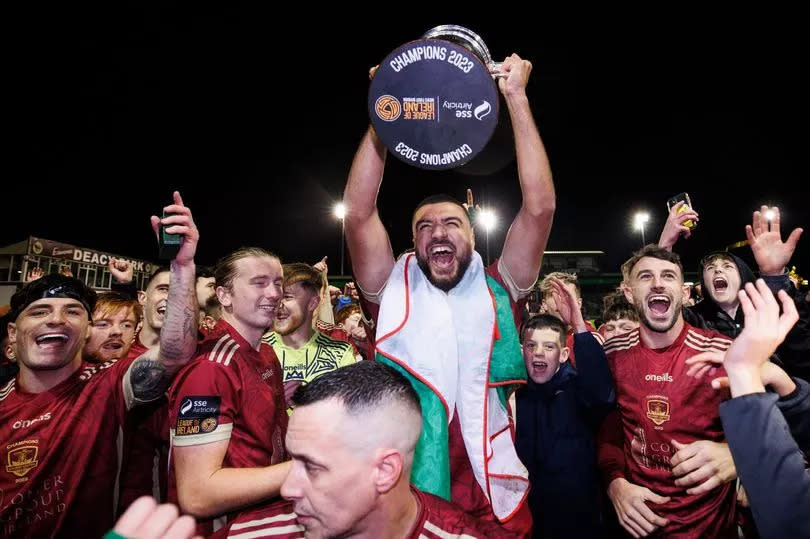 Photo shows Wassim Aouachria with the First Division Cup with Galway