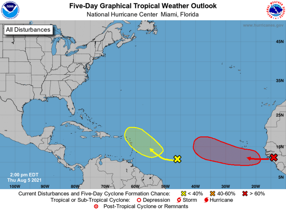 A tropical wave that is expected to roll off Africa’s west coast later Thursday is likely to strengthen into a tropical depression late Saturday or early Sunday.