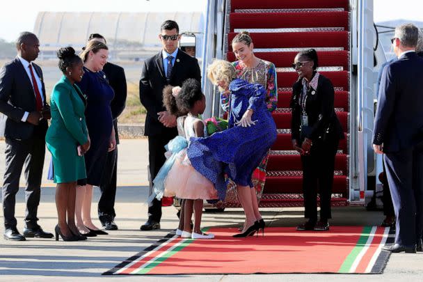 PHOTO: U.S. first lady Jill Biden and Naomi Biden are greeted, during the second leg of the first lady's African visit, at the Jomo Kenyatta International Airport in Nairobi, Kenya, Feb. 24, 2023. (Thomas Mukoya/Reuters)