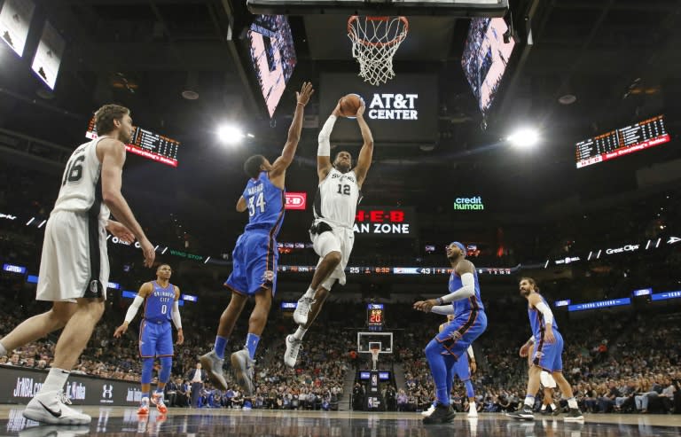 LaMarcus Aldridge (C) was the talisman for San Antonio as the Spurs produced another fightback to topple the Oklahoma City Thunder