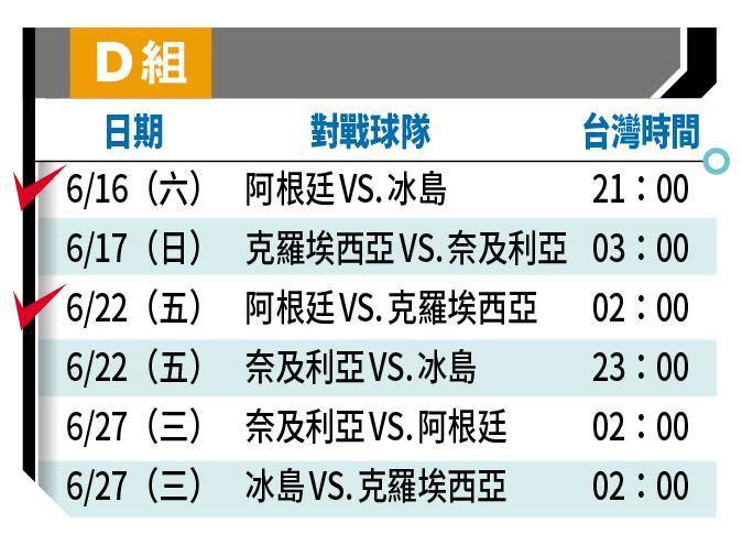 ✓表示資深球迷推薦必看場次。註：1、以上皆為比賽正式開踢的台灣時間。2、球賽64場實況可在中華電信 MOD、Hami Video，以及ELTA OTT 影視觀看；16強之後賽事，華視世足頻道加入轉播。