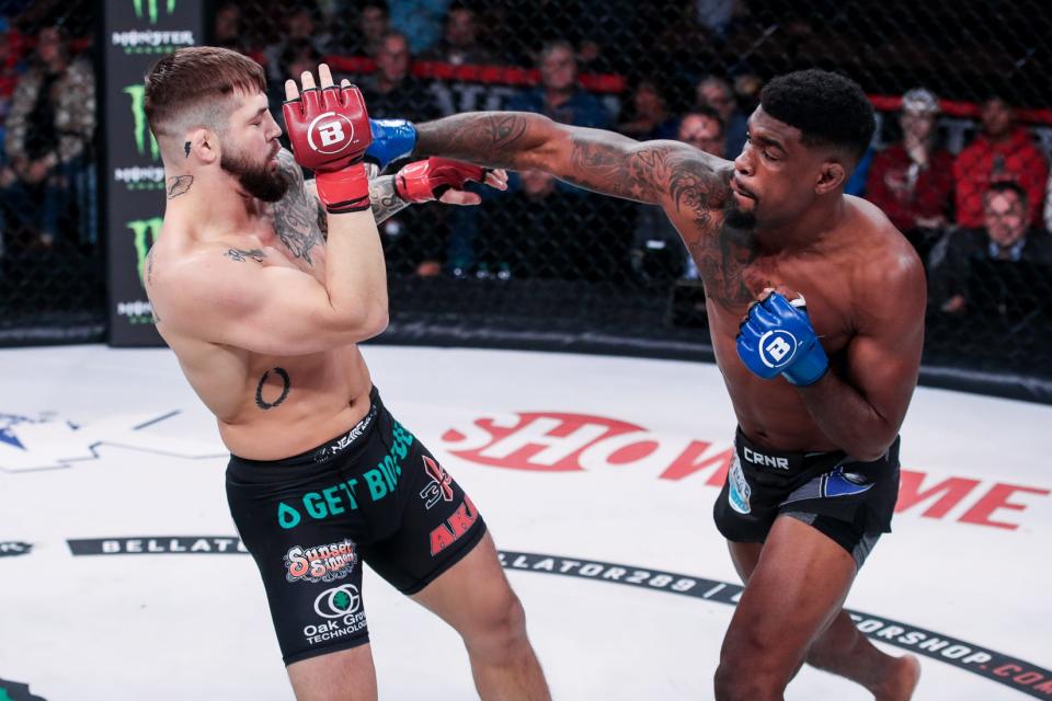 Jaleel Willis throws a punch during his unanimous decision win over Kyle Crutchmer at Bellator 289.