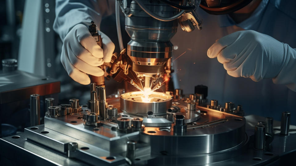 A close up of a technician using complex equipment to test a sample of catalyst.