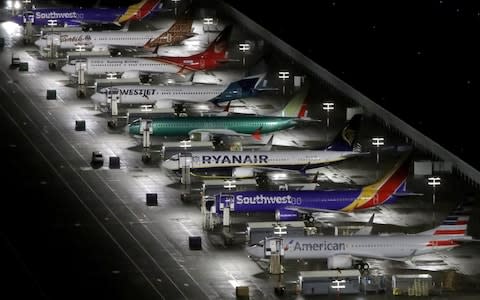 Grounded 737 Max airliners at Boeing's Seattle base