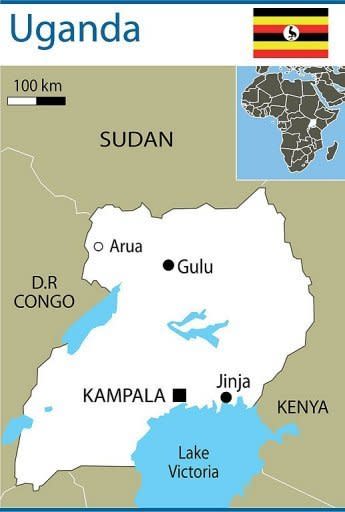 Map of Uganda, where the president has warned against shaking hands and other physical contact after the first reported death from the deadly Ebola virus in the capital Kampala