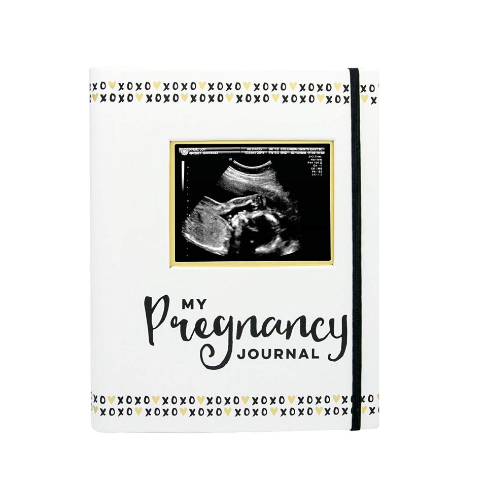 10) Pearhead My Pregnancy Journal Book, White, Gold and Black