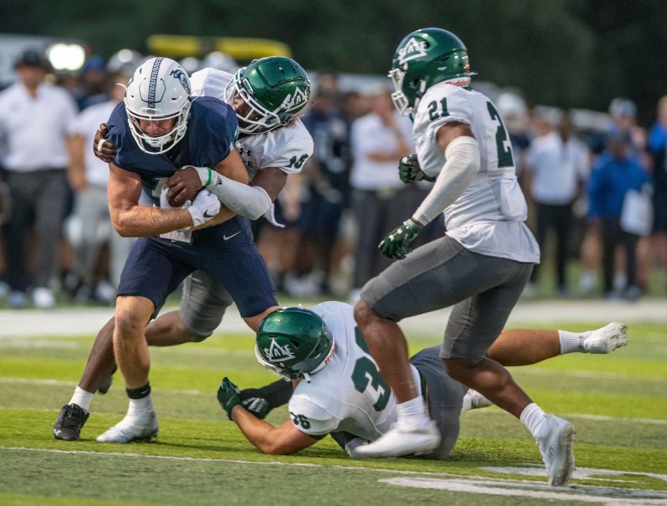 West Florida's David Durden (17) runs down field during action against Delta State at Pen Air Field at the University of West Florida Saturday, September 24, 2022.