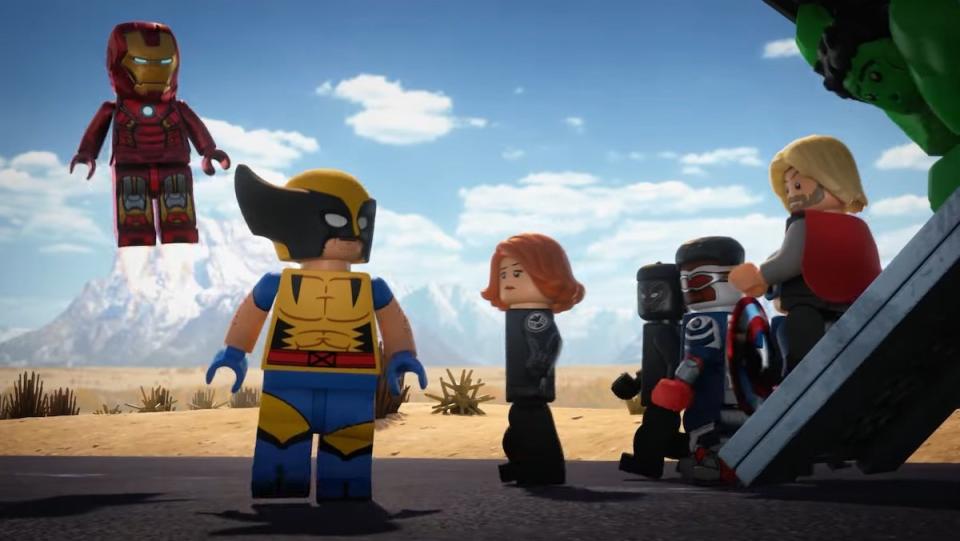 LEGO Marvel Avengers: Code Red trailer: Iron Man flying, Wolverine, Black Widow, t'Challa, Sam Wilson Captain America, and Thor getting off a plane