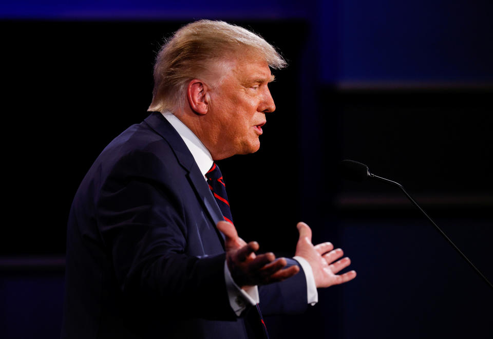 President Donald Trump participates in the first 2020 presidential campaign debate with Democratic presidential nominee Joe Biden held on the campus of the Cleveland Clinic at Case Western Reserve University in Cleveland, Ohio, U.S., September 29, 2020. (Brian Snyder/Reuters)