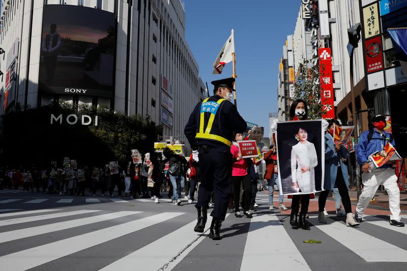 Demonstrators protest against the military coup in Myanmar, in Tokyo