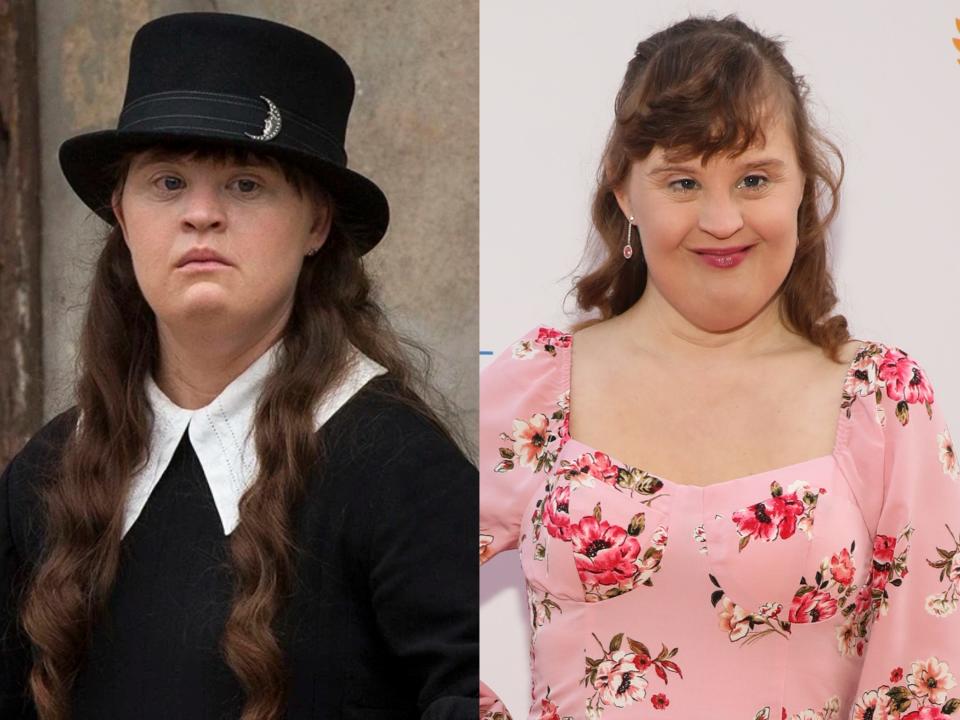 Jamie Brewer as Nan in "American Horror Story: Coven," and at the 2023 Easterseals Disability Film Challenge at Cary Grant Theatre at Sony Studios on May 04, 2023 in Culver City, California.