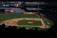 Fans watch as the Toronto Blue Jays play the New York Yankees during the sixth inning of a baseball game Sunday, April 7, 2024, in New York. (AP Photo/Frank Franklin II)