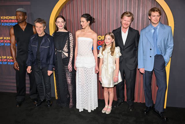 <p>Andrew H. Walker/Shutterstock</p> Mamoudou Athie, Willem Dafoe, Emma Stone, Margaret Qualley, Merah Benoit, Jesse Plemons and Joe Alwyn on June 20, 2024