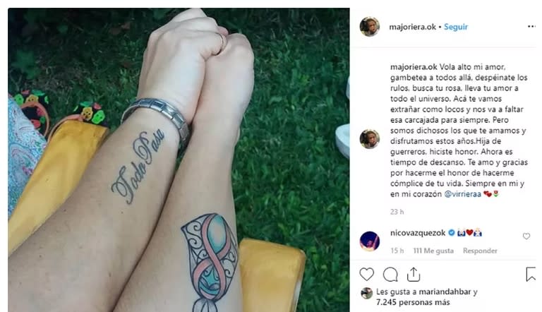 Virginia Riera, prima de Lali Espósito, falleció el 3 de mayo de 2019 tras una larga lucha contra el cáncer (Foto: captura Instagram/@majoriera.ok)