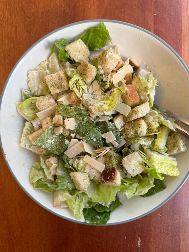 Caesar salad in a bowl.