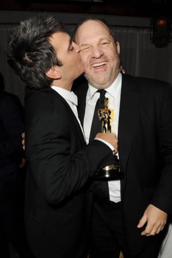 "The Artist" Producer Thomas Langmann (L) and Co-Chairman of The Weinstein Company Harvey Weinstein attend an Oscar after party on February 26. For the second year running the founder of The Weinstein Company steered one of its films to Academy Awards glory, this year with silent movie "The Artist," after last year's victory for "The King's Speech."