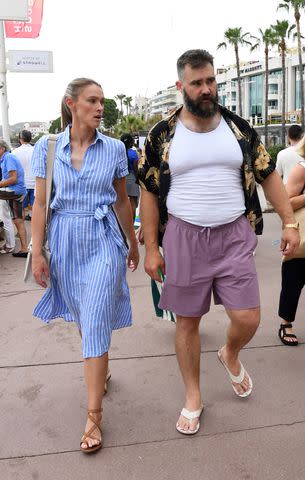 <p>Gigi Iorio / SplashNews.com</p> Kylie and Jason Kelce rock mismatched looks at the Cannes Lions Festival