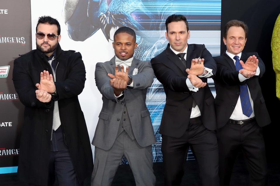"Power Rangers" alums Austin St. John, Walter Jones, Jason David Frank and David Yost at the premiere of Lionsgate's "Power Rangers" in 2017.