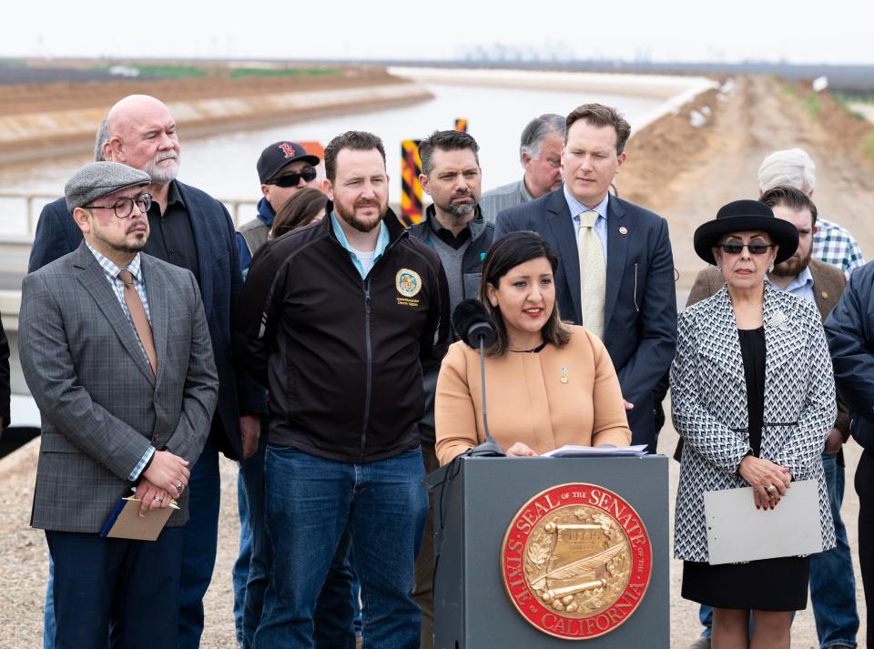 VISALIA, CA - March 1, 2019. Senator Melissa Hurtado (D-Sanger) and other officials tour a section of the Friant-Kern Canal. She introduced Senate Bill 559 to invest $400 million towards restoring one of the San Joaquin Valley’s most critical water delivery facilities.