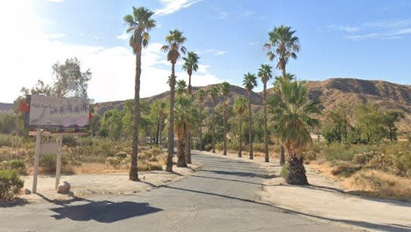 The entrance to the Roadrunner Mobile Home Park in Morongo Valley, where former Navy SEAL John Root Fitzpatrick lived and hosted visitor Fang Jin from China.