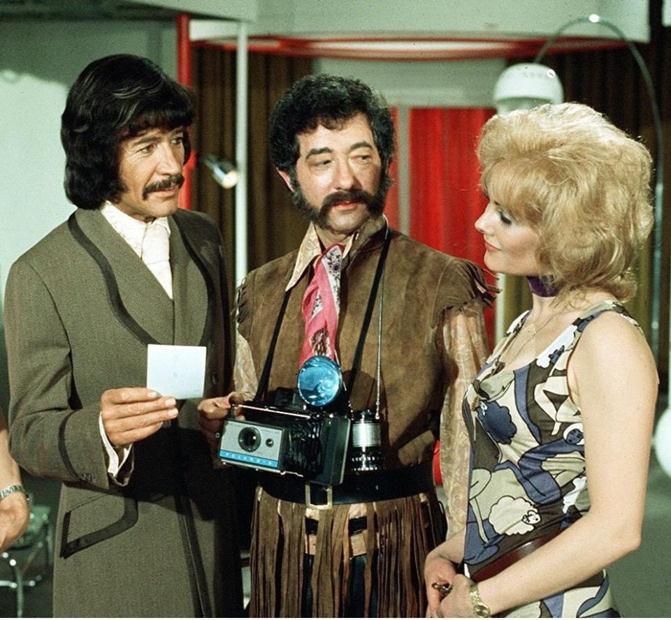 Harry Landis (centre) with Peter Wyngarde and Jenny Lee-Wright in the Jason King episode A Page Before Dying - ITV/Shutterstock