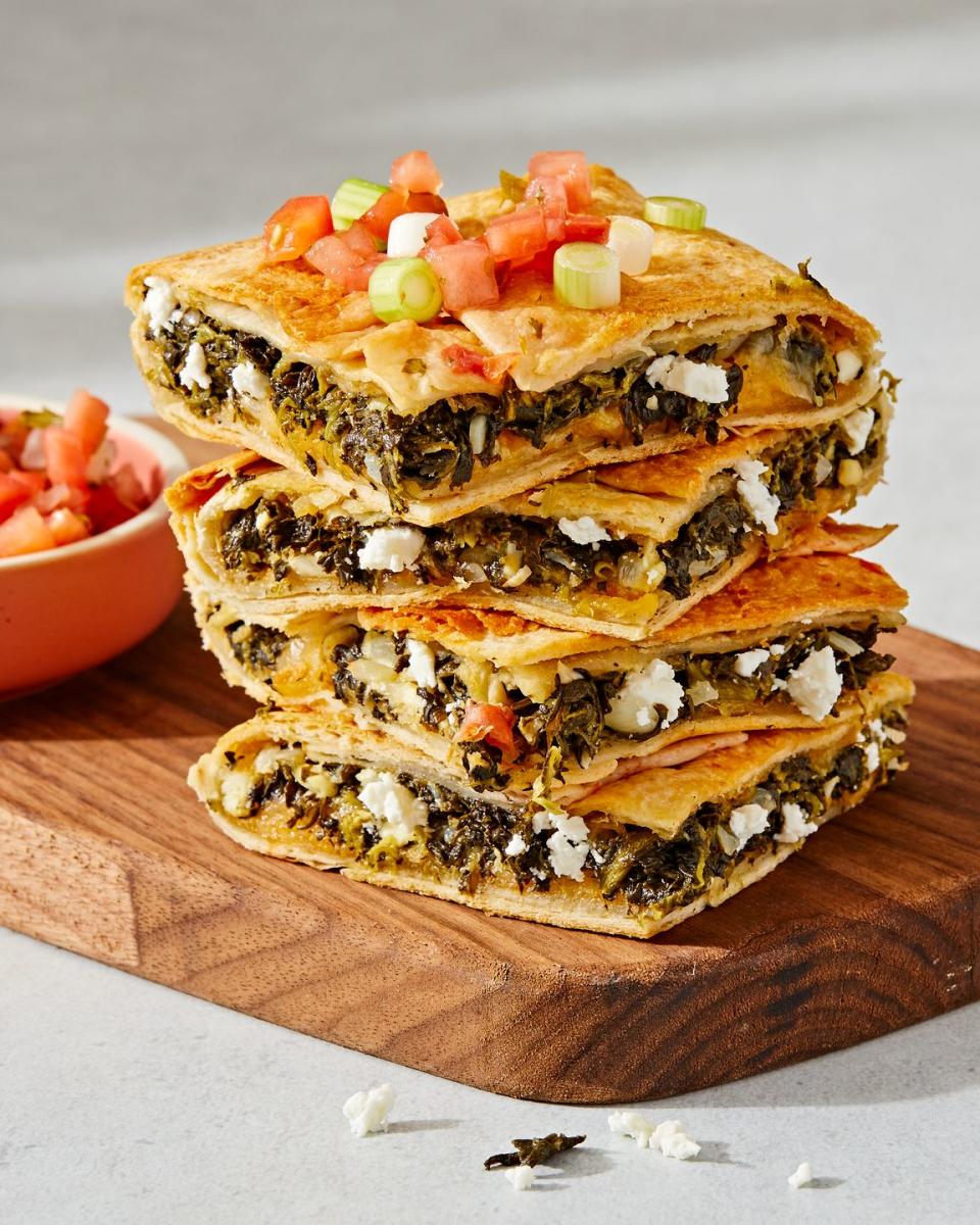 sheet pan spanakopita quesadillas