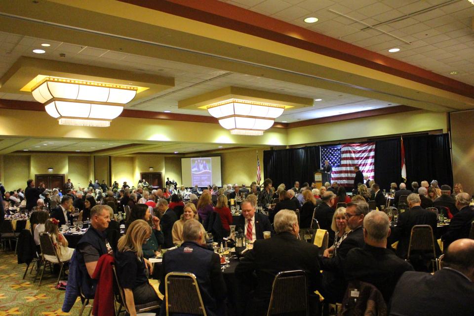 Attendees gather at University Plaza Hotel in Springfield on Feb. 10, 2023 for the Missouri Republican Party's annual Lincoln Days banquet.