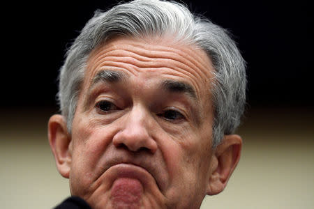 FILE PHOTO: Federal Reserve Chairman Jerome Powell testifies before a House Financial Services Committee hearing on the “Semiannual Monetary Policy Report to Congress," July 18, 2018. REUTERS/Mary F. Calvert/File Photo