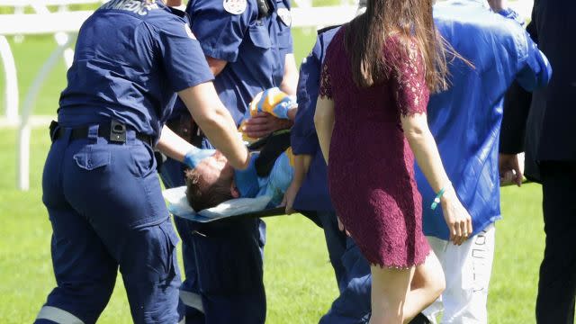 Bowman's wife rushed down to the track. Pic: Getty