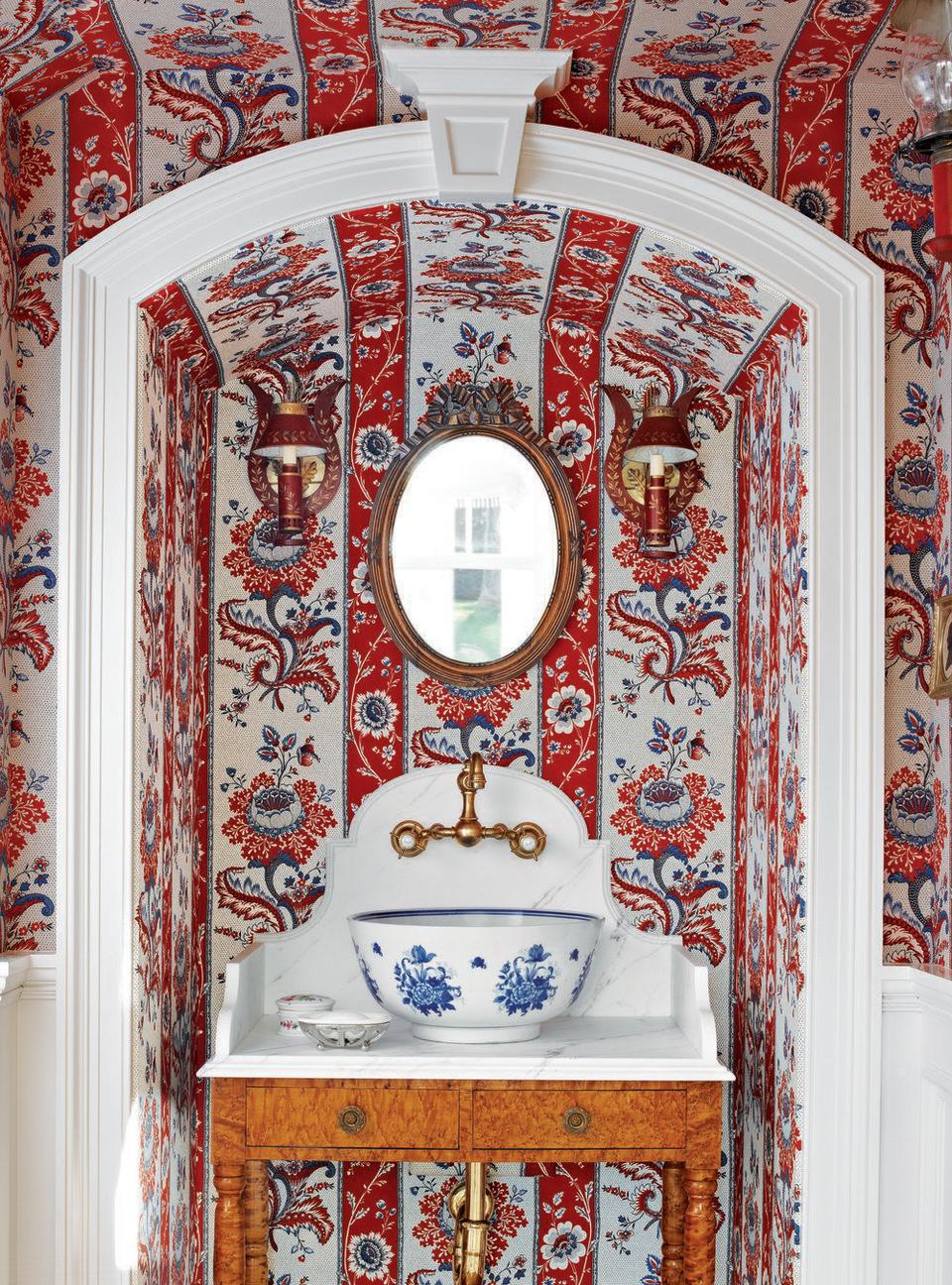 <p>Is there such thing as too much red, white and blue? No, especially when it comes to this Connecticut powder room.</p>