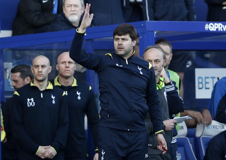 Tottenham Hotspur's manager Mauricio Pochettino gestures during their English Premier League match against Queens Park Rangers, at Loftus Road stadium in London, on March 7, 2015