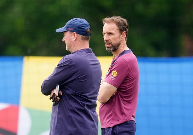 Gareth Southgate and Steve Holland during a training session