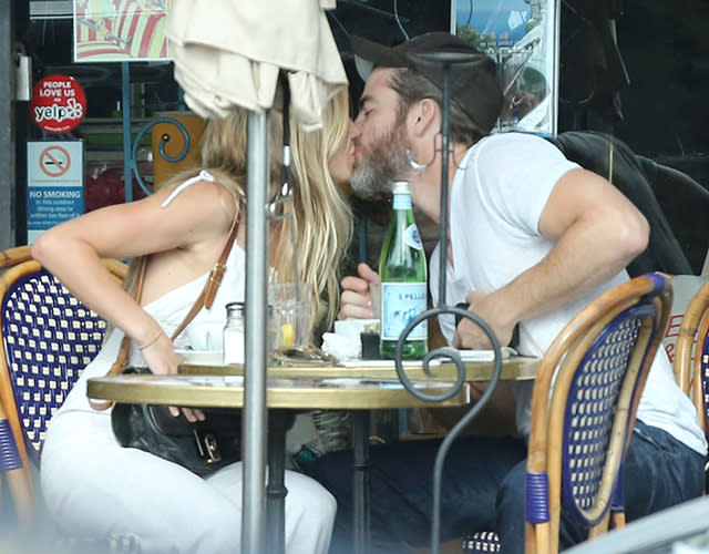 It appears Chris Pine may be off the market. The 34-year-old <em>Into the Woods </em>star was snapped kissing <em> Vanderpump Rules</em> star Vail Bloom while out to lunch on Sunday at Cafe Midi in Los Angeles, Calif. As you can see, the two looked anything but platonic. FameFlynet <strong>PHOTOS: They Dated?! Surprising Celebrity Hookups</strong> Before their PDA-packed meal, Chris -- rocking a serious beard and dressed down in a simple white t-shirt, jeans and flip-flops -- and Vail also did some shopping at American Rag. Vail, 32, is a hostess at <em>Real Housewives of Beverly Hills</em> star Lisa Vanderpump's trendy West Hollywood restaurant SUR. She's also an actress, best known for her role as Heather Stevens on <em>The Young and the Restless. </em> However, she's not the only reality star Chris has reportedly dated. He was linked to <em>The Hills</em> star Audrina Patridge in 2009. <strong>WATCH: A Very Single Chris Pine Serenades One of His Biggest Fans With Frank Sinatra</strong> ET caught up with Chris in December, when he admitted to being nervous to show off his singing skills for <em>Into the Woods</em>. Watch below!